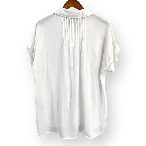 Casa Cabana Sammie White Blouse Button Up Pleated Back Cuffed Womens Size Large - Picture 7 of 9